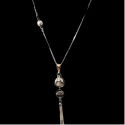 Collier ARBRE DE VIE et perle BLANCHE en cage Swarovski avec détail OR ROSE